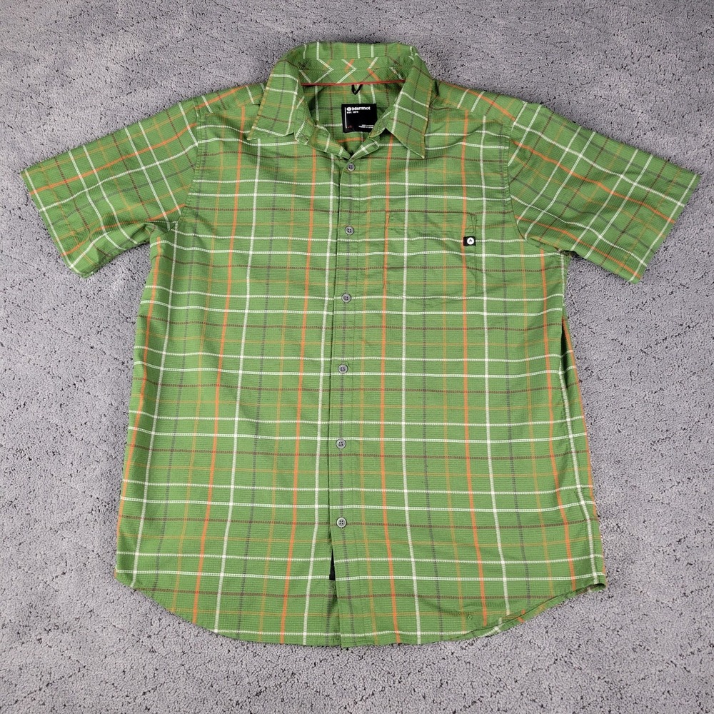 Marmot Shirt Mens L Green Plaid Syrocco Short Sleeve Button Up Collared